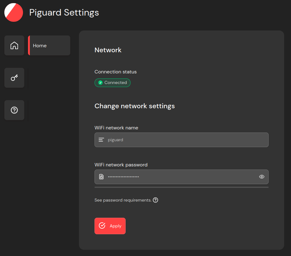 Home page and network settings